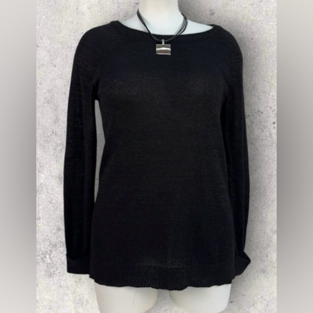 Metallic Womens Med Knit Tunic Sweater Black‎ Rayon Blend Long Sleeve Top -Kener